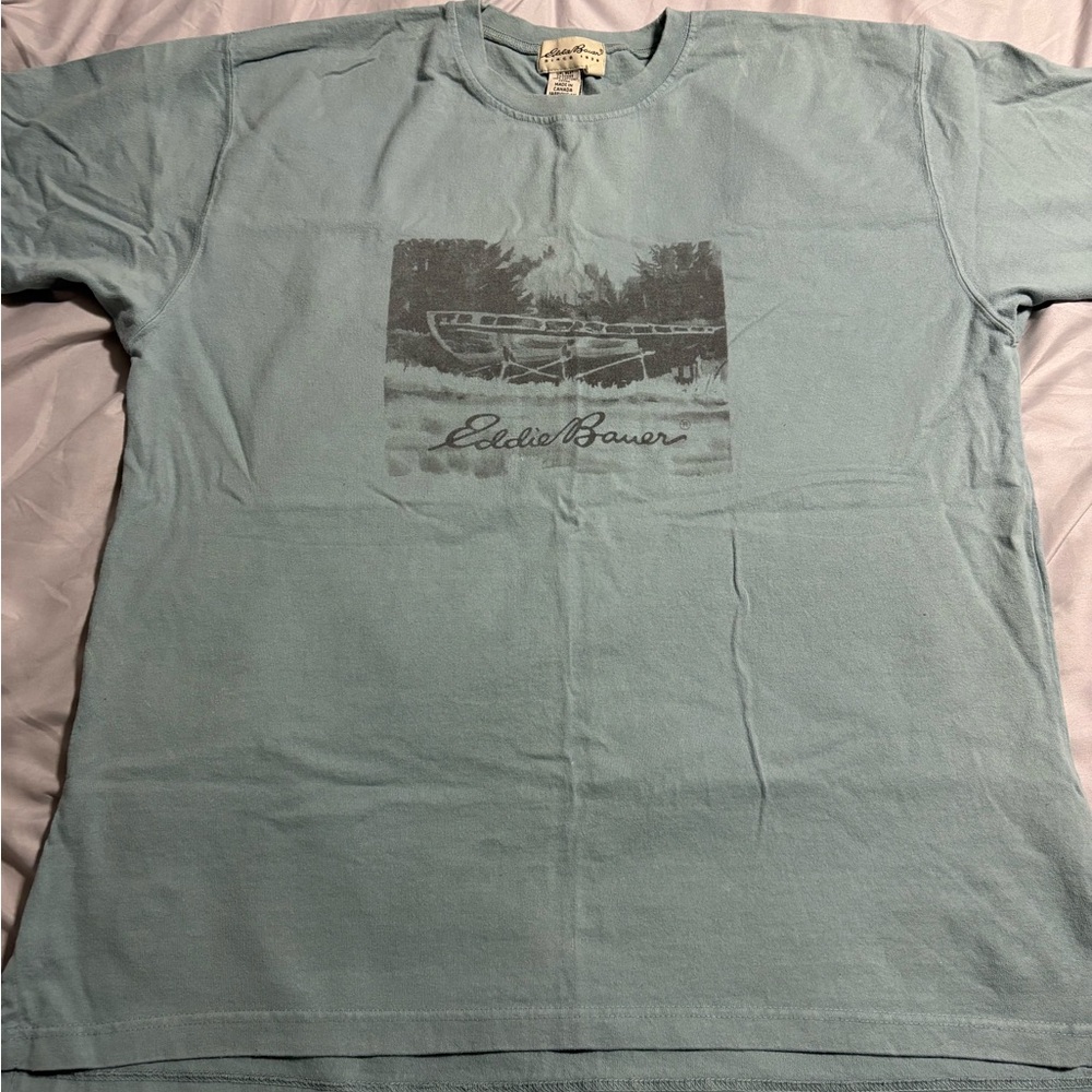 Vintage Eddie Bauer Men's Teal Graphic Tee